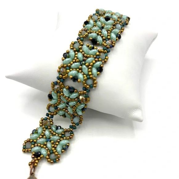 Hand Crafted Victorian Bracelet Aqua and Bronze - Picture 1 of 10